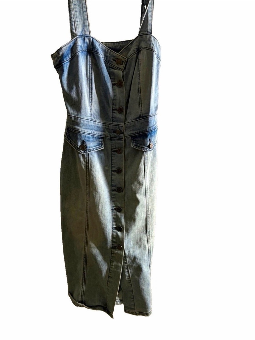 Indigo Light Blue Button-Front Denim Overall Dress